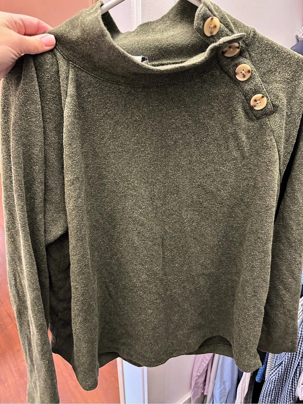 J.Crew Button-Shoulder Mockneck Sweater Olive Size Large